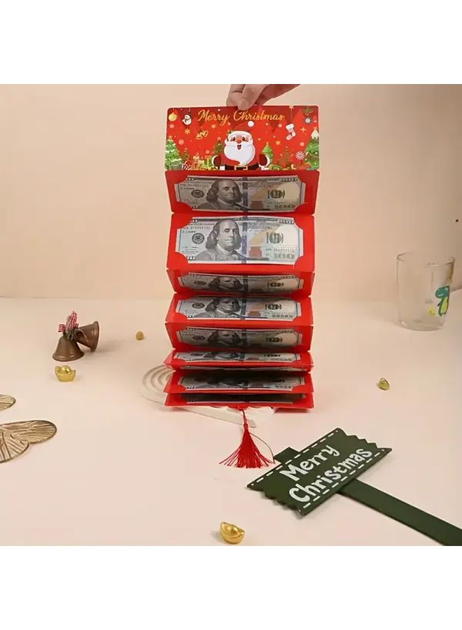 Christmas Cash Bag And Gift Card Holder 10 Compartment Red Green Blue Paper Gift Pack - Image 2